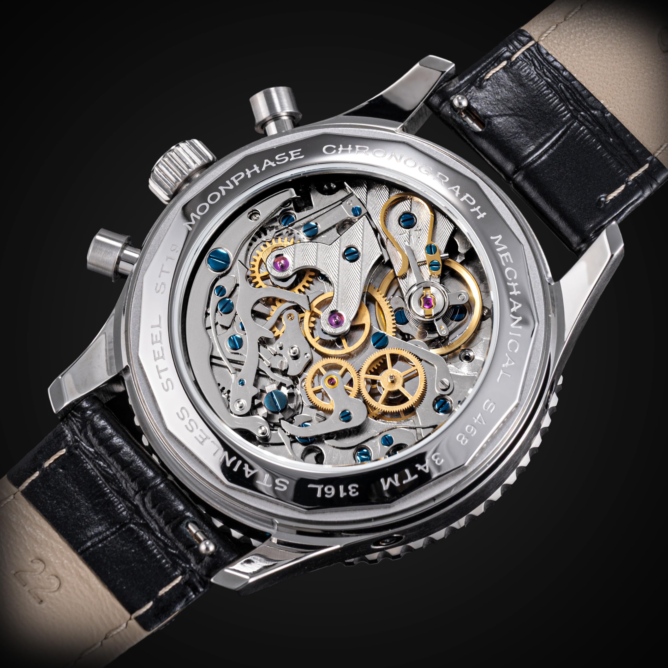 Sugess S468.SK.K MoonPhase Master Gold Schwanenhals Möwe ST1908 Uhrwerk Saphirglas Herren Chronograph Mechanische Herrenuhr 1963