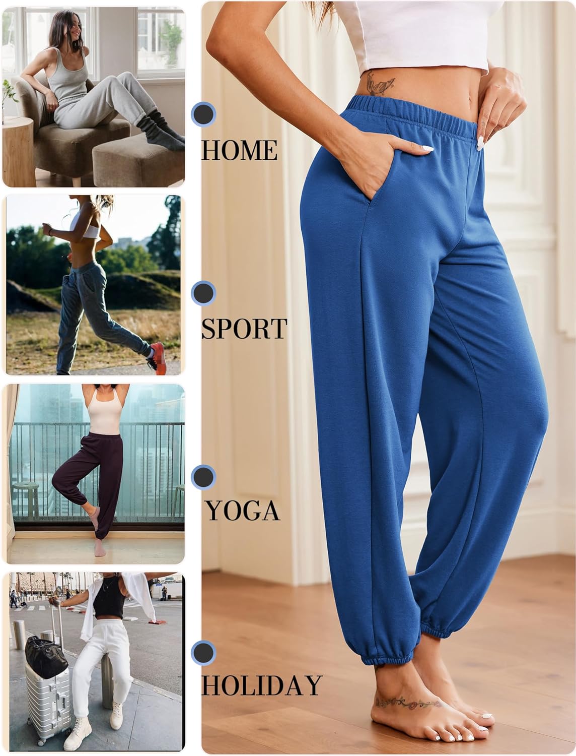 Ekouaer Jogger Pajamas Pants Baggy Lounge Pj Pant Cotton Sleep Bottoms Fall Sweatpants with Pockets for Women - Image 2
