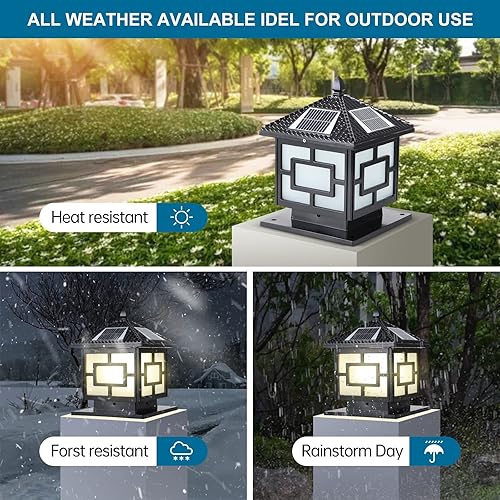 Miniatura 4 de Luces solares para postes al aire libre con sensor de columnas para exteriores con base de alimentación, 2 modos de fundición a presión, luces de