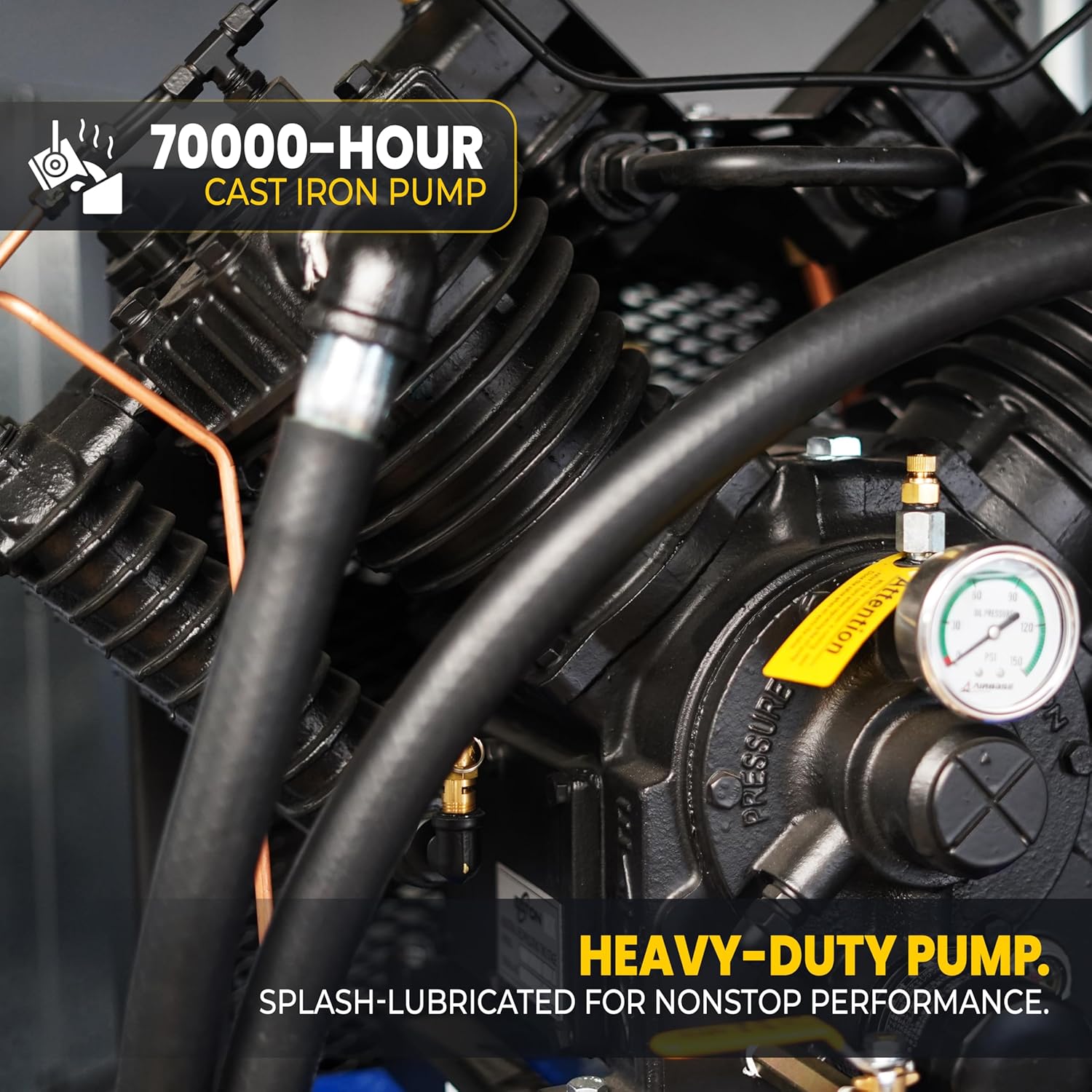 Industrial Plus Silent Air Compressor - 7.5HP 80 Gal Vertical 2-Stage, 31CFM 230V 1-Phase with Pressure Lube Pump & Auto Drain System - PSP07V080V1