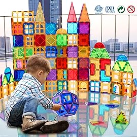 MAGBLOCK Magnetic Tiles Building Blocks 130 Pcs Magnet Tiles for Kids Ages 4-8 Magnetic Toys for Boys and Girls Ages 8-10
