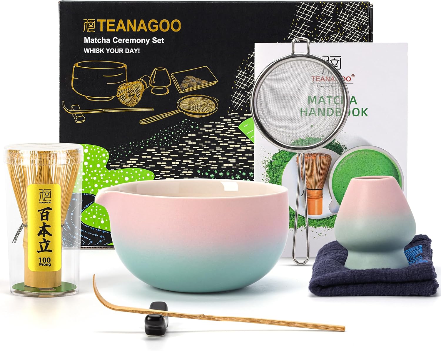 TEANAGOO Pink Matcha Whisk Set (7-Pcs) with Bowl & Accessories