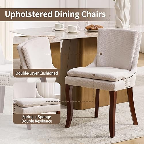 Miniatura 5 de Juego de 4 sillas de comedor modernas, tapizadas de doble capa acolchadas para comedor y cocina con respaldo medio, acento de tela de chenilla,