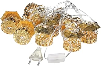 مصابيح معدنية كلاسيكية مع فرع سيليكون وضوء دافئ للزينة 9 فولت 10 لمبات، متعددة الألوان