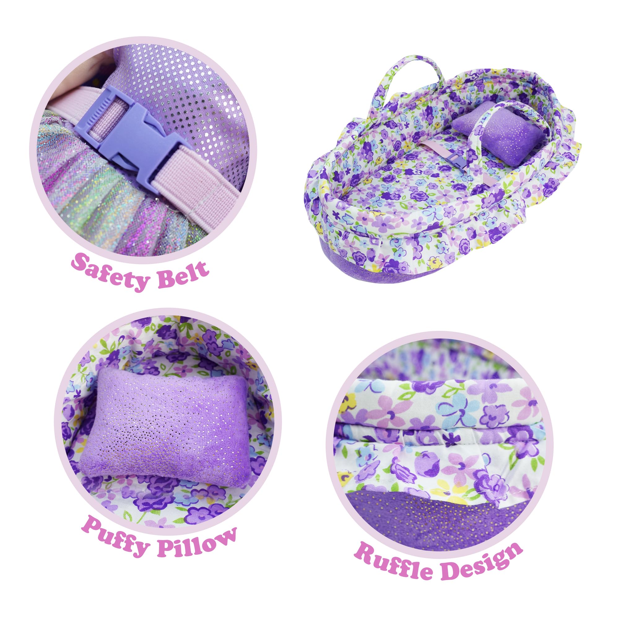 Lullaberry Cozy Dream Doll Bassinet, Baby Doll Portable Carrier, Fits for American Girl Dolls up to 14"(36cm) - Image 2