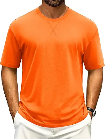 Cotrasen Men's T Shirts Cotton Drop Shoulder Short Sleeve Shirts for Men Casual Soft Comfort Loose Fit Mens Summer Tee Shirts