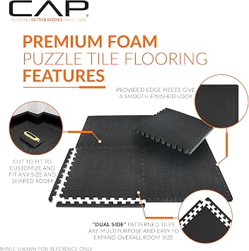 CAP 24-Inch EVA Interlocking Puzzle Mat, 1-Inch, Black T Pattern, 1-Pack
