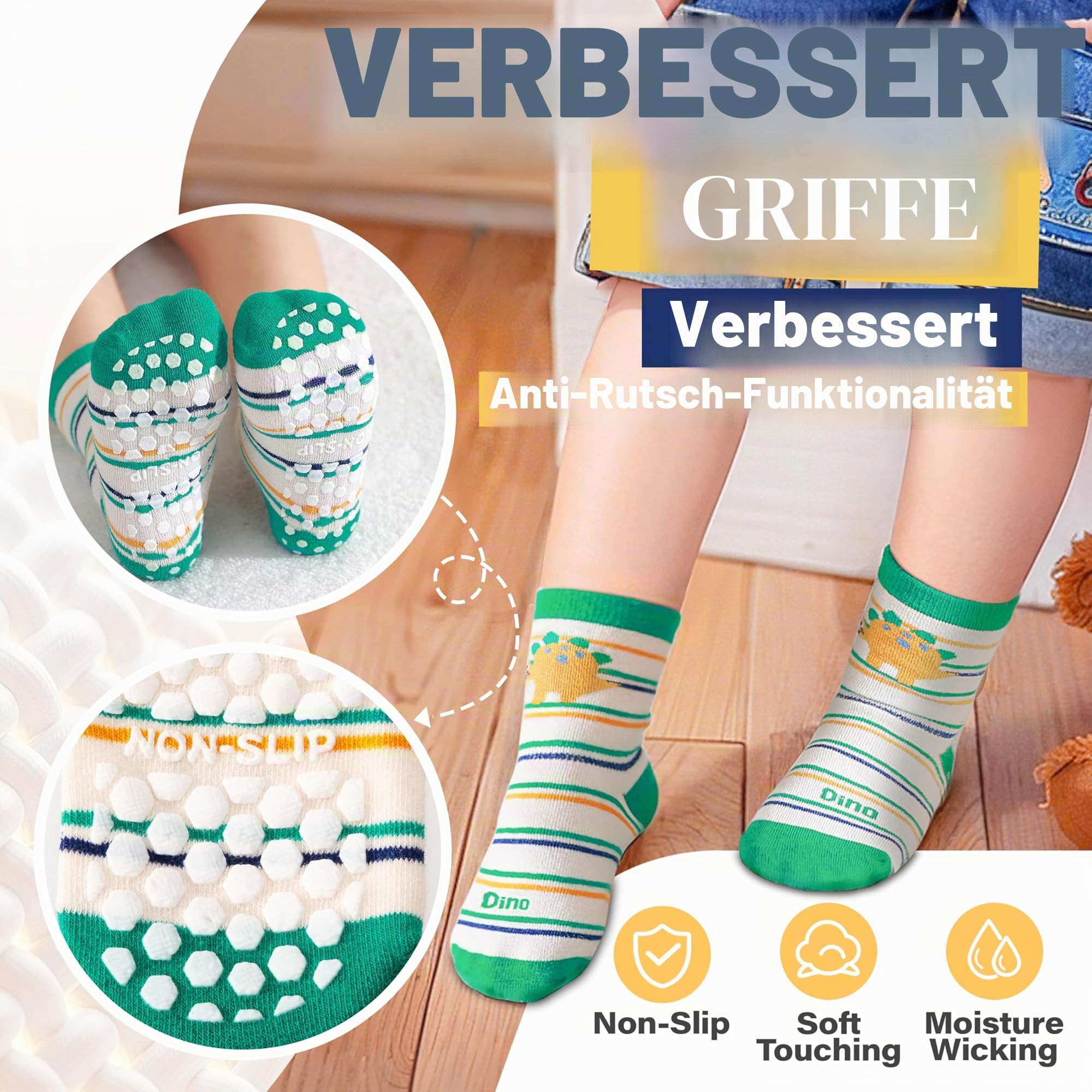 ANTSANG Stoppersocken Kinder für Mädchen Jungen Kleinkind Greifer Socken, Crew Baumwolle Antirutsch, 12 Paar