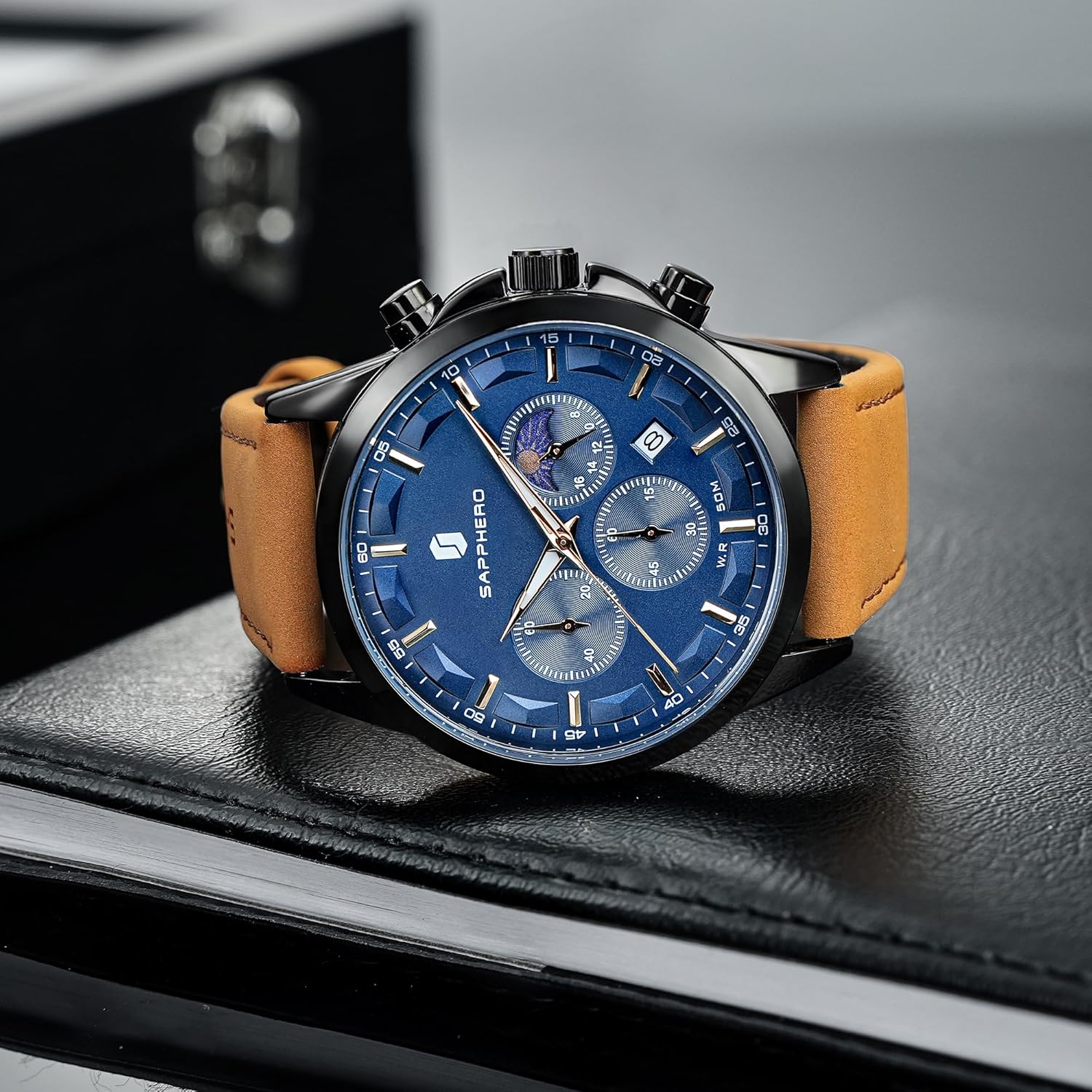 BENYAR Men's Watches Chronograph 50M Waterproof Watch for Men Business Work Sports Casual Fashion Brown Leather Dress Wrist Watch Unique Elegant Gifts for Men - Image 7