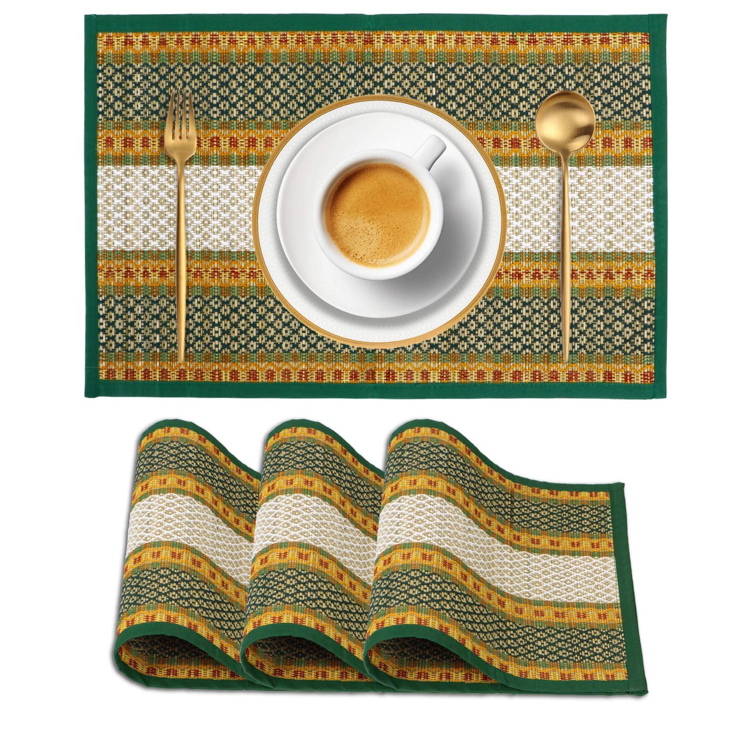 Madurkathi (River Grass) Dining Table Mats, Black | Handwoven, Eco-Friendly, Easy Clean | Handmade in India (Green, Set of 4 Placemats)-image-27