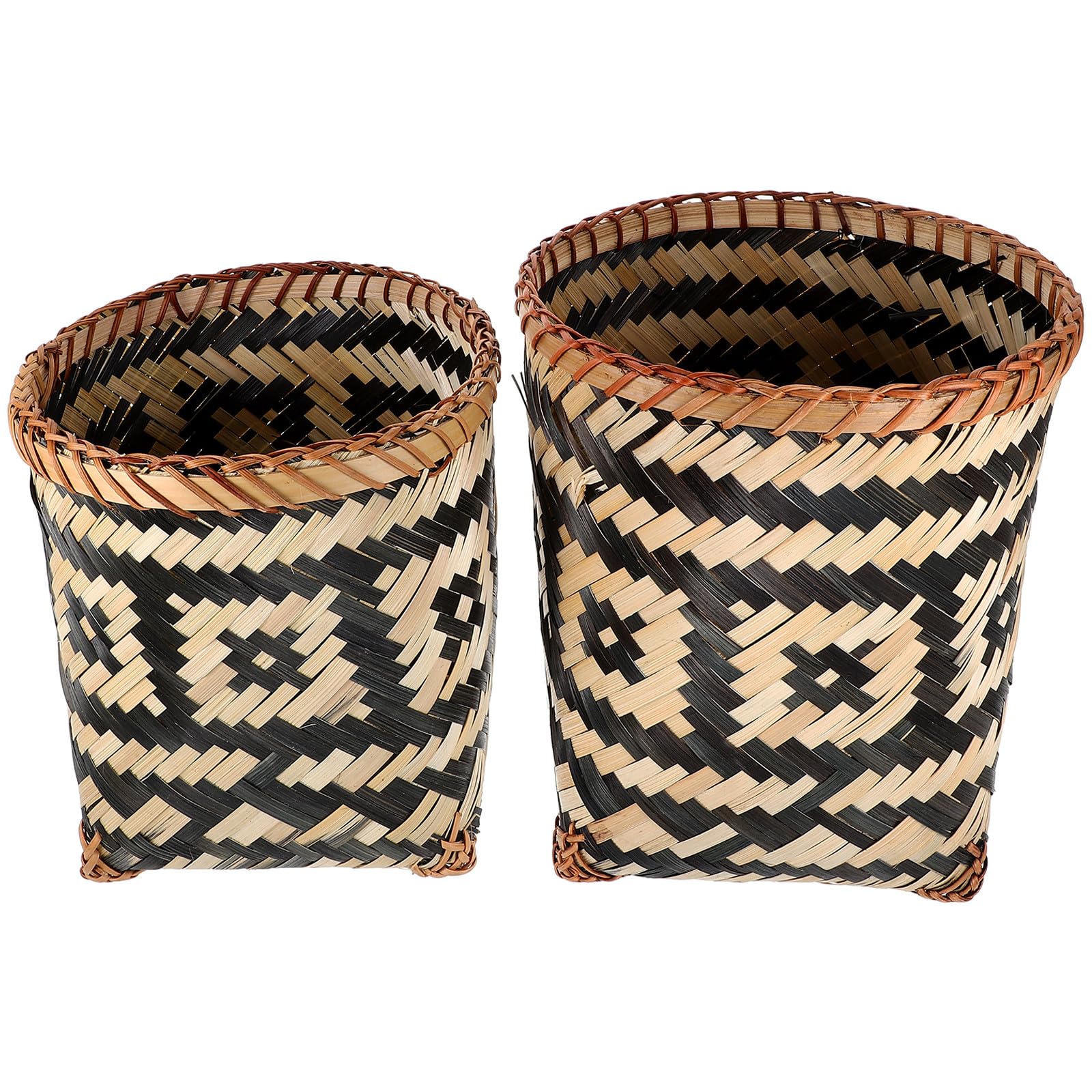 UKCOCO Cestino Intrecciato in Bambù 2 Pezzi Set, Porta Carta Straccia e Portaoggetti Decorativo per Casa, Bagno e Soggiorno, Capacità Elevata, Leggero e Facile da Pulire, Stili multipli