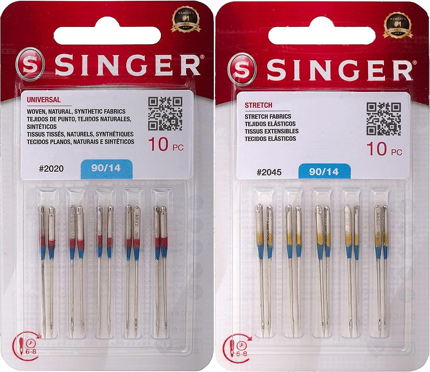 Singer 20 Counts :10-Pack Universal 2020 Sewing Machine Needles, Size 90/14 and Singer 10-Pack Stretch 2045 Sewing Machine Needles, Size 90/14 Bundle with Inceler Brand Plastic Bobbin