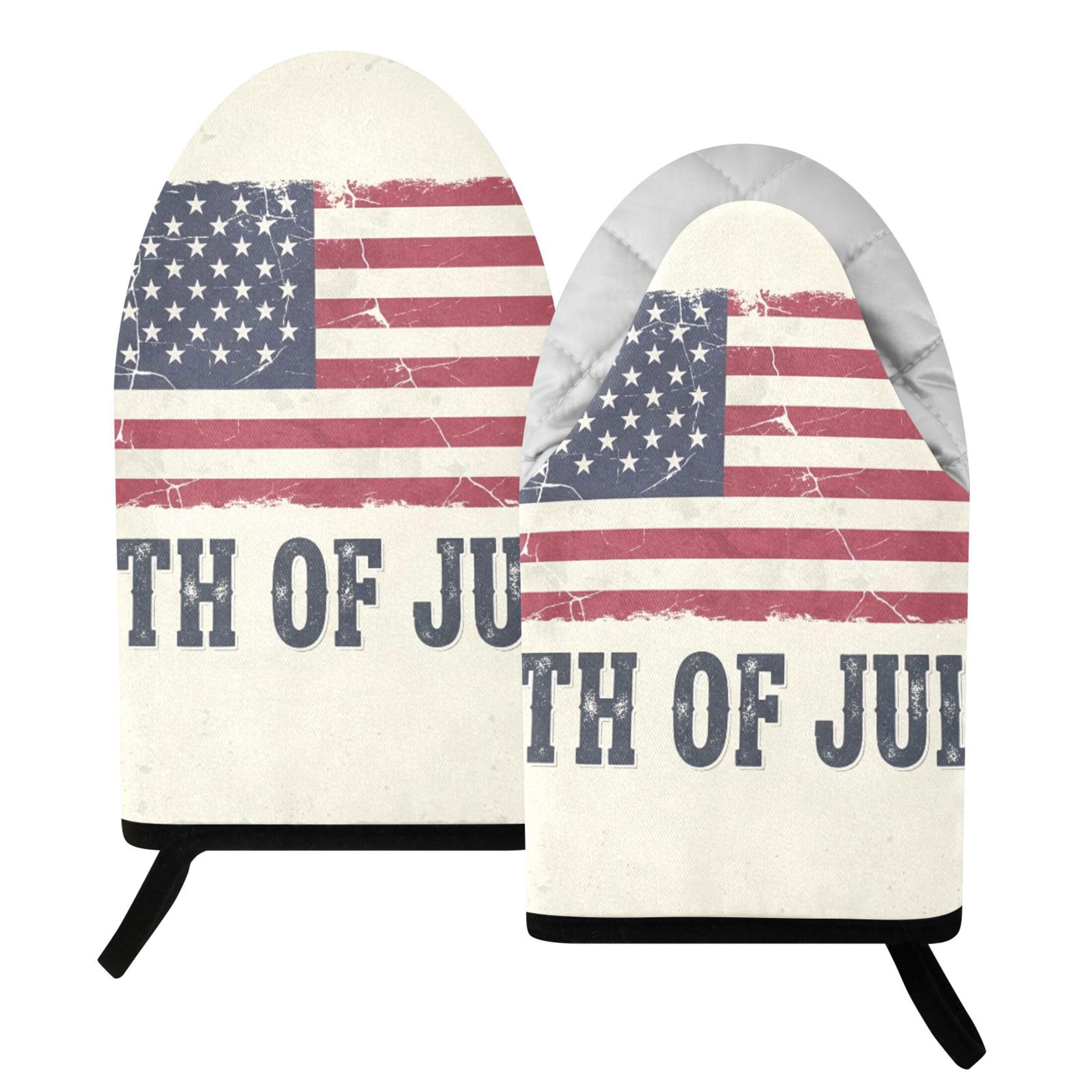 Fuauuyl Oven Mitts Heat Resistant Kitchen Gloves, Independence Day Classic Oven Gloves with Hanging Loop for Baking BBQ Cooking Grilling, 1 Pair, 9.5 in