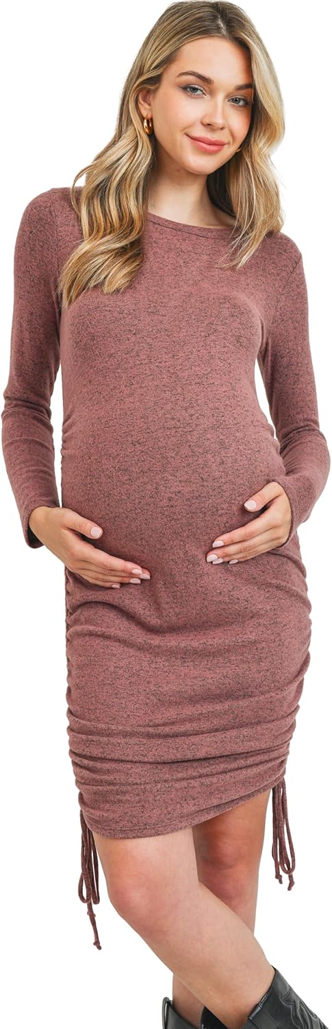 LaClef Womens Sweater Knit Drawstring Ruched Maternity Dress