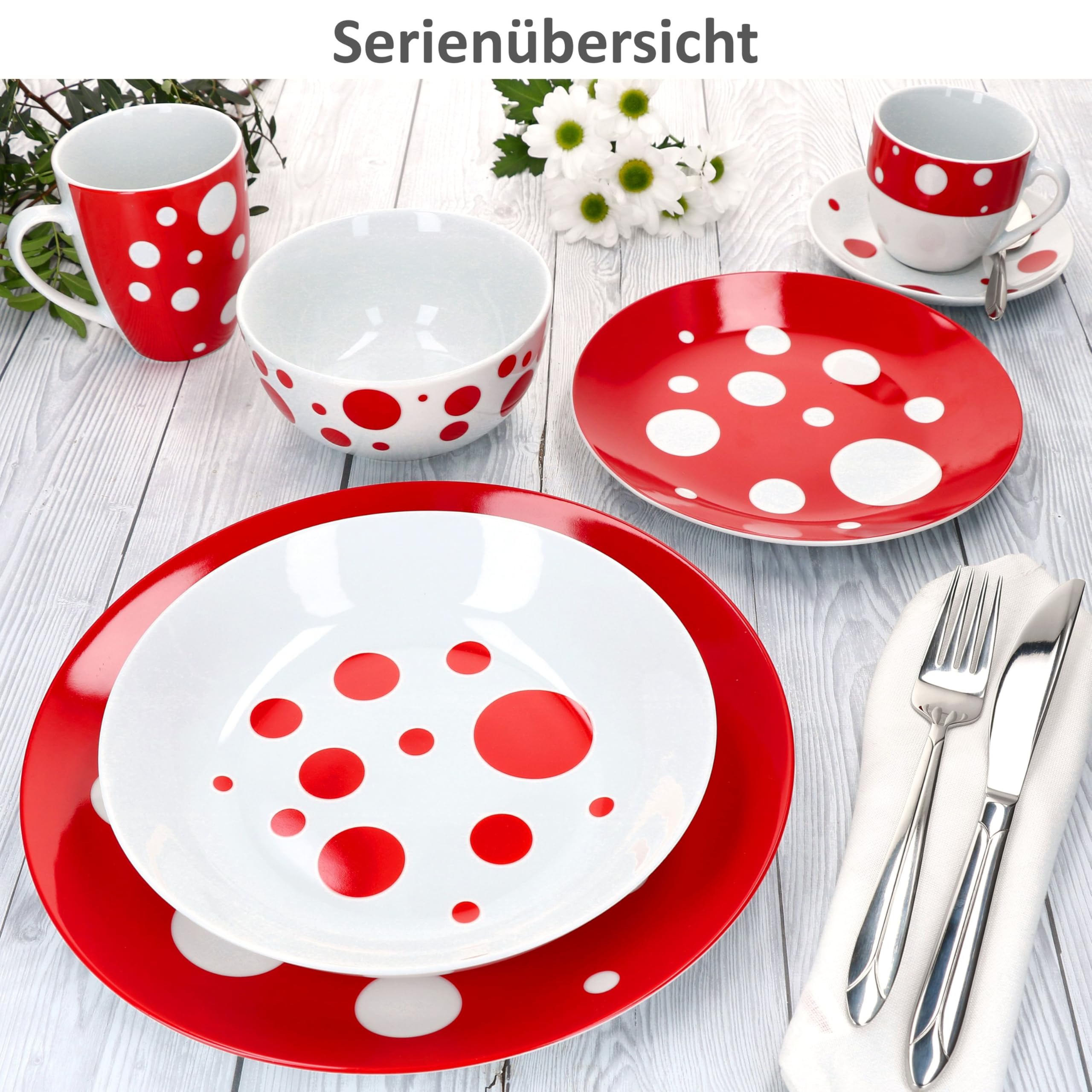MamboCat Split rood 6-delig set taartborden | wit porseleinen ontbijtbord met strepen voor 6 personen | kleine borden voor salade, dessert, fingerfood & Co