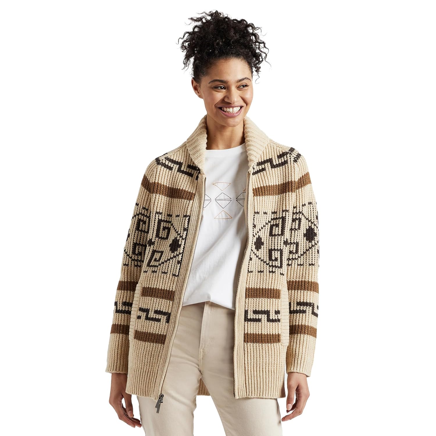 Pendleton Womens Westerley Cardigan Sweater 100 Virgin Wool Sweaters for Women Heavy Cable Knitted Sweater - Tan Brown