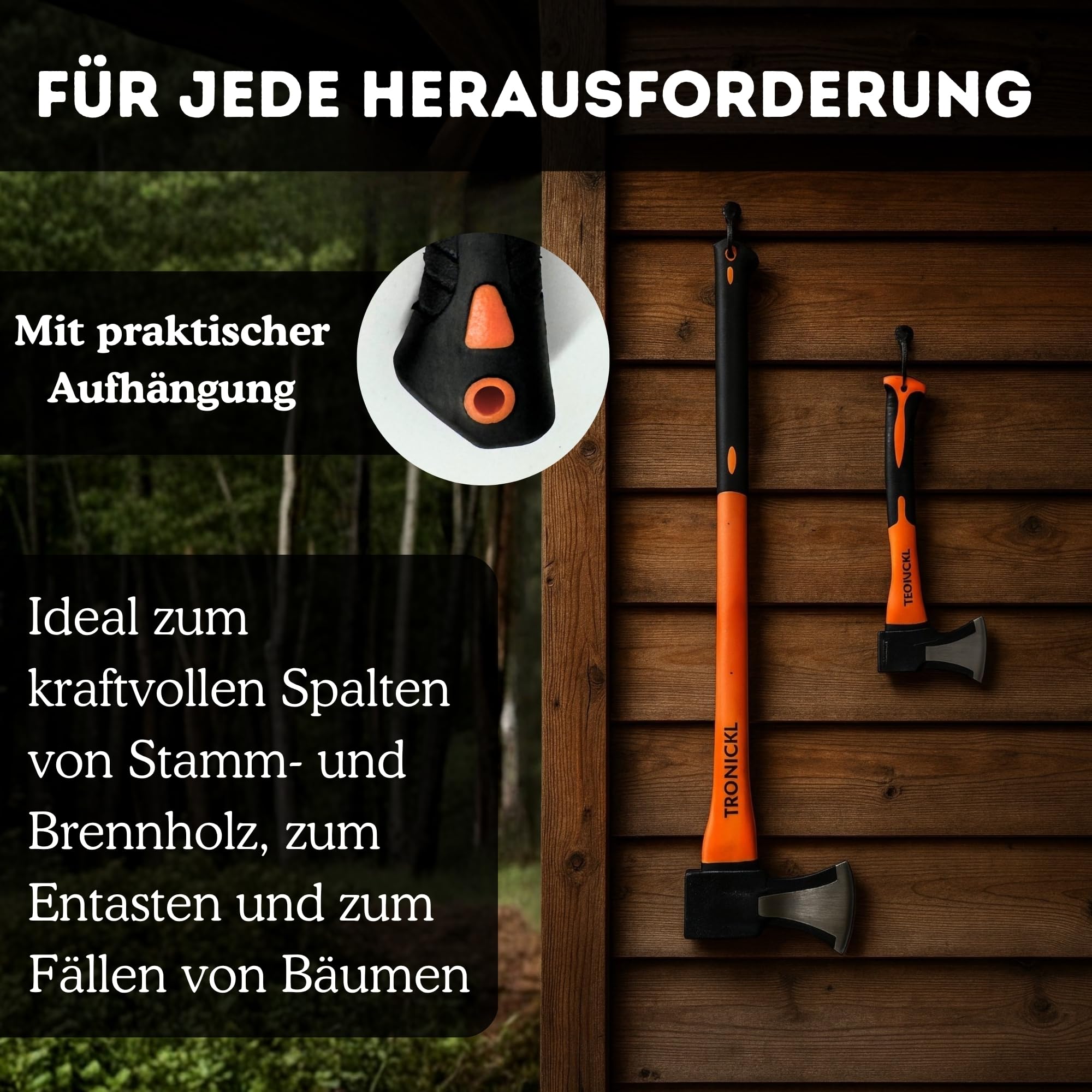 TronicXL Axt Beil Set ergonomischer Handgriff Gummischutz Universal Spaltaxt Spaltbeil Spalthammer Holzspalter für Garten Forst Camping Survival