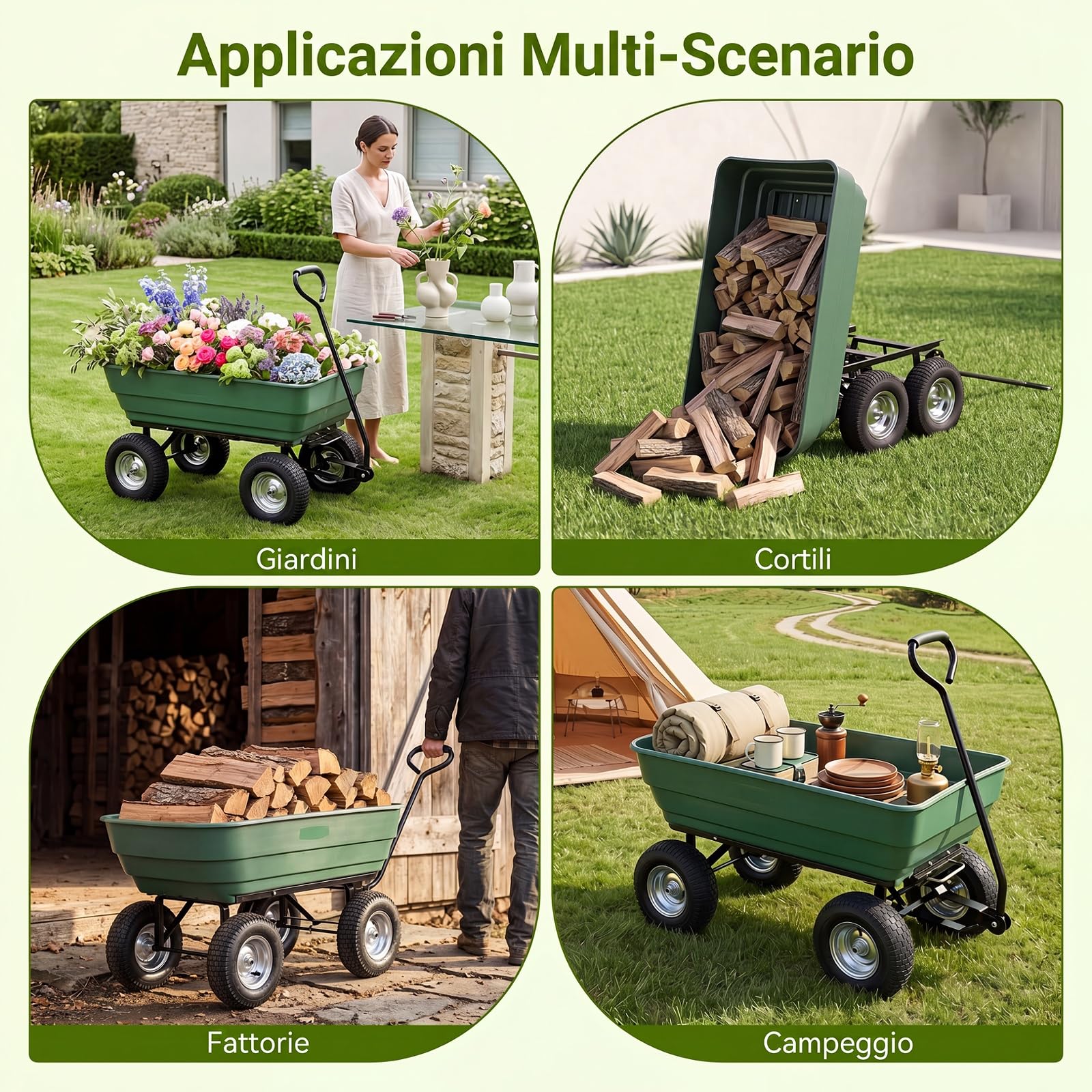 COSTWAY Carriola da Giardino 125 L, Carrello da Giardino in Metallo con Vasca Ribaltabile, Manico Regolabile e Ruote Pneumatiche, Carrellino da Giardinaggio per Giardino e Cortile, Portata 410 kg