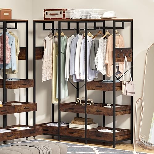 Miniatura 8 de Tribesigns Organizador de armario independiente para colgar ropa estante de ropa resistente con 6 cajones abiertos 6 ganchos y estante de