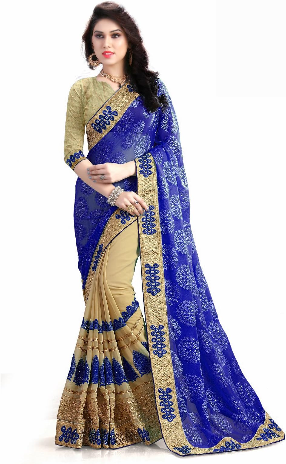 MANSVI FASHIONWomen's banarasi Georgette Saree With Blouse Piece (2131--BLUE_Blue)