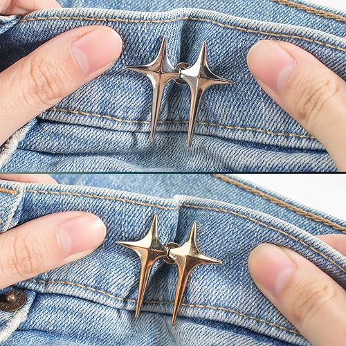 Miniatura 2 de Botón de jeans, 4 juegos de botones de estrella ajustables para jeans, hebillas decorativas desmontables en la cintura, ajuste perfecto, ajuste de
