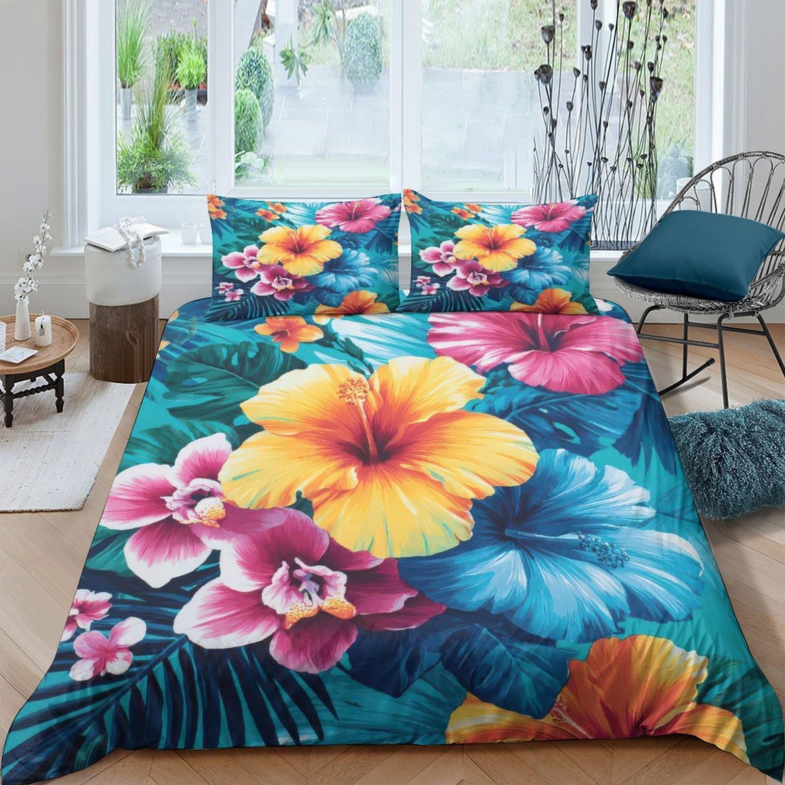 Ctjqhvkz Style-4 3D Printed Tropical Hibiscus Fitted Sheet Microfiber Soft Breathable Exotic Floral Mattress Cover Bedroom Decor Single（135X200cm）