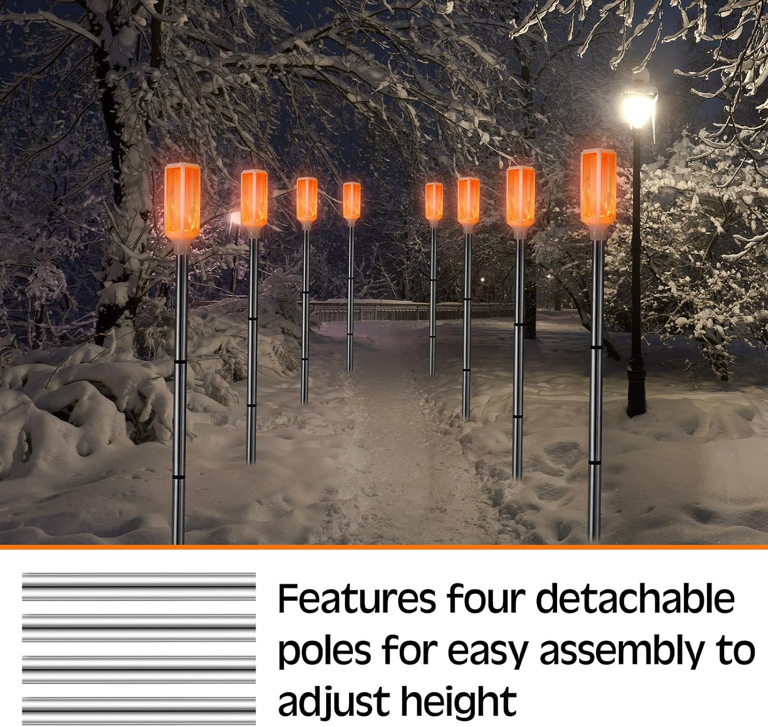 Macarrie 9 Packs Solar Powered Driveway Markers Lights Reflective Driveway Reflector on Poles for Snow Road Outdoor Yard Parking Sidewalk Landscape, 37 Inch(Orange)