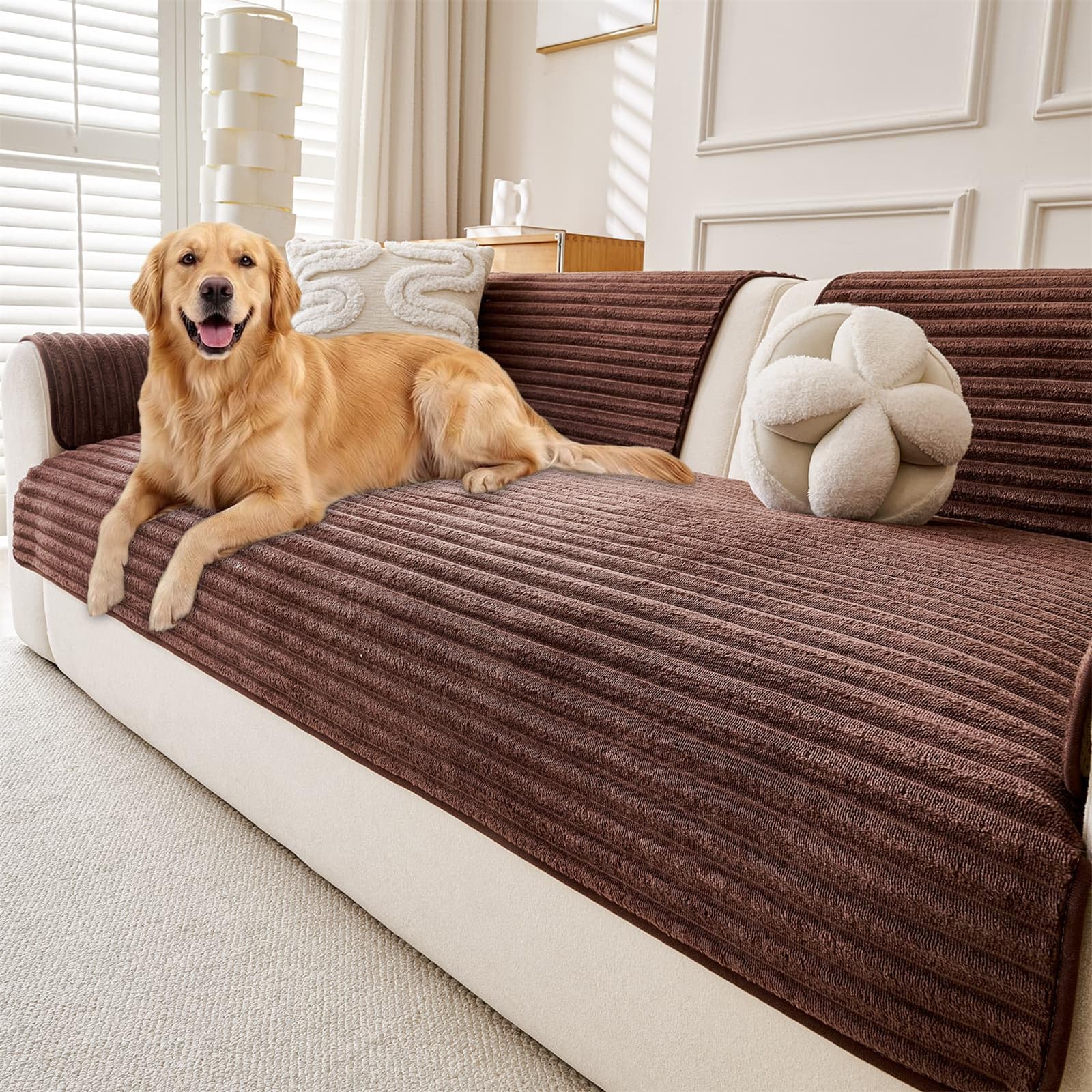 LINGKY Thick Sofa Covers Washable - Soft Flannel Sofa Cover 2 3 4 Seater, Non-Slip Sofa Slipcovers, Sofa Cushion Covers Pet Couch Covers Furniture Protector for Living Room (Brown, 110x240cm) — image 1