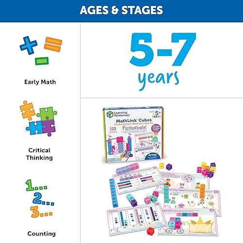 Miniatura 35 de Learning Resources MathLink Cubes - Juego de actividades de matemáticas preescolares – Artículos imprescindibles para el aula, suministros escolares