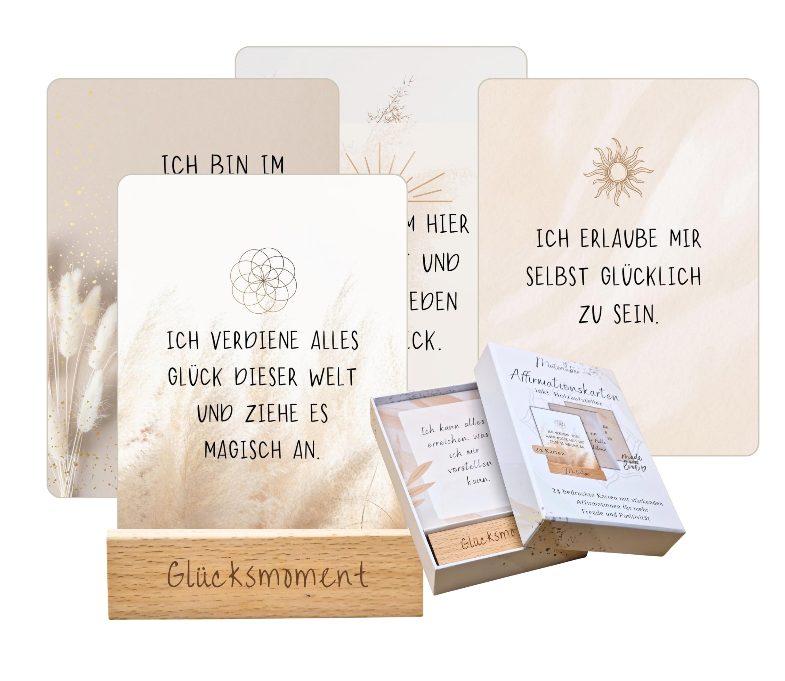 40 Affirmationskarten inkl. Box + Holzständer 10x12cm Motivationskarten Achtsamkeit für Erwachsene für positive Gedanken, Selbstliebe, FSC-zertifiziert (Motivation & Positivität)