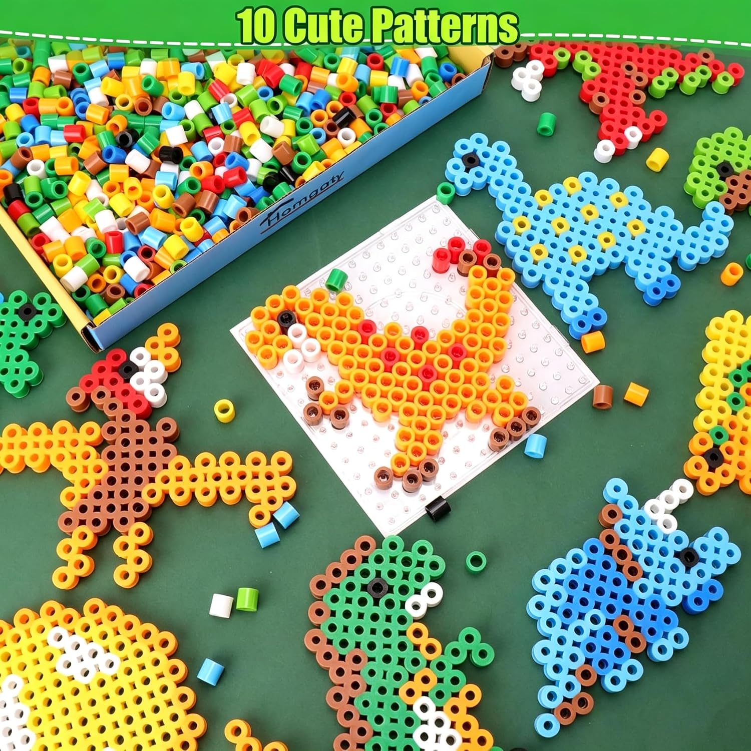10mm Fuse Beads Kit 1000 pcs - 10 Colors Patterns Bead Craft Set with Pegboard, Ironing Paper and Accessories, Melting Beads Arts Crafts Kits for Christmas Birthday DIY Gift