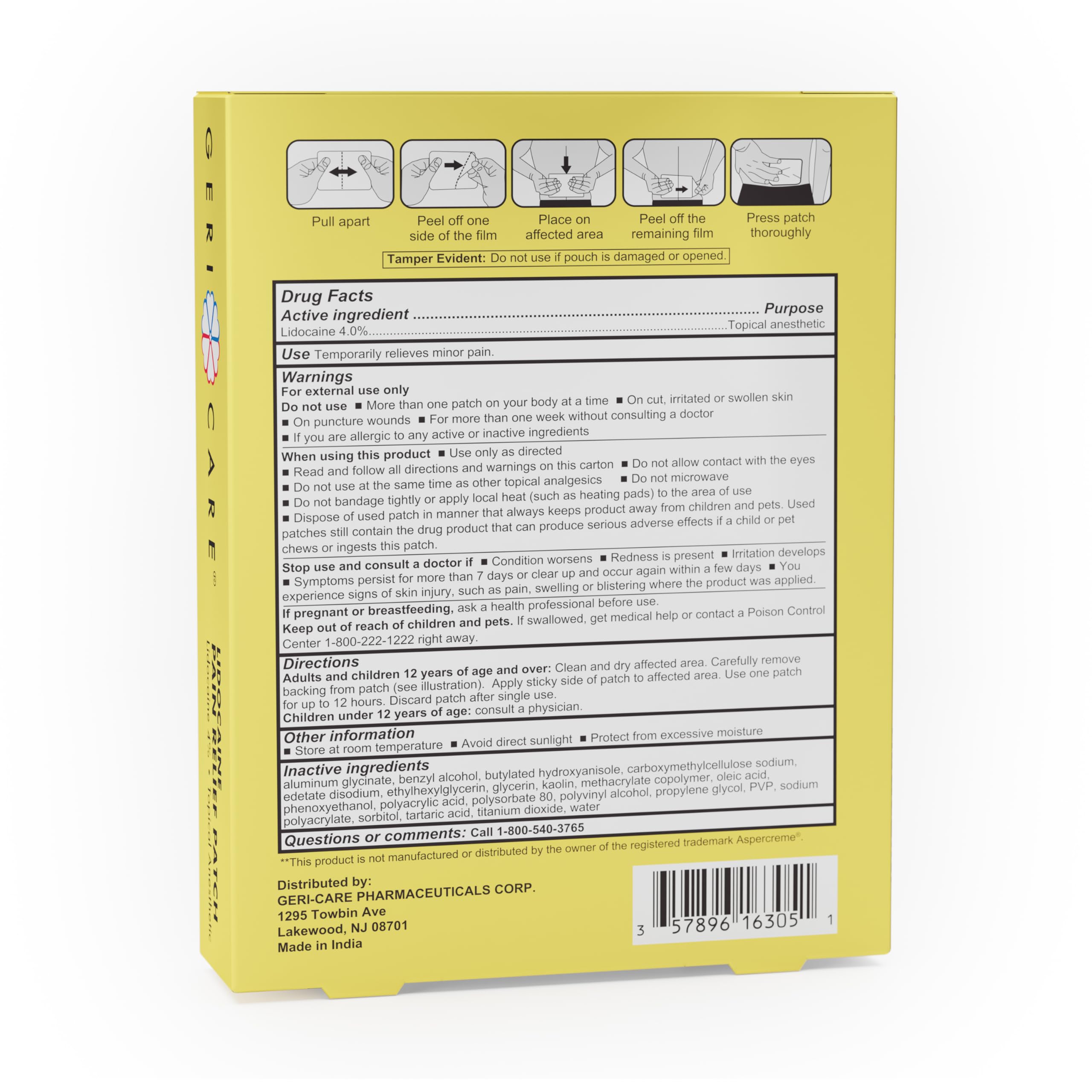 GeriCare Lidocaine Maximum Strength Pain Relief Patch, Topical Anesthetic, 10cm x 14cm, 5 Patches (Pack of 1) — Amazon image 9