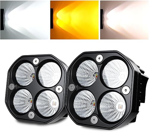 2 luces LED de trabajo de 3 pulgadas  3 pulgadas, vainas estroboscópicas intermitentes de color blancoámbar con seis modos de luces antiniebla de