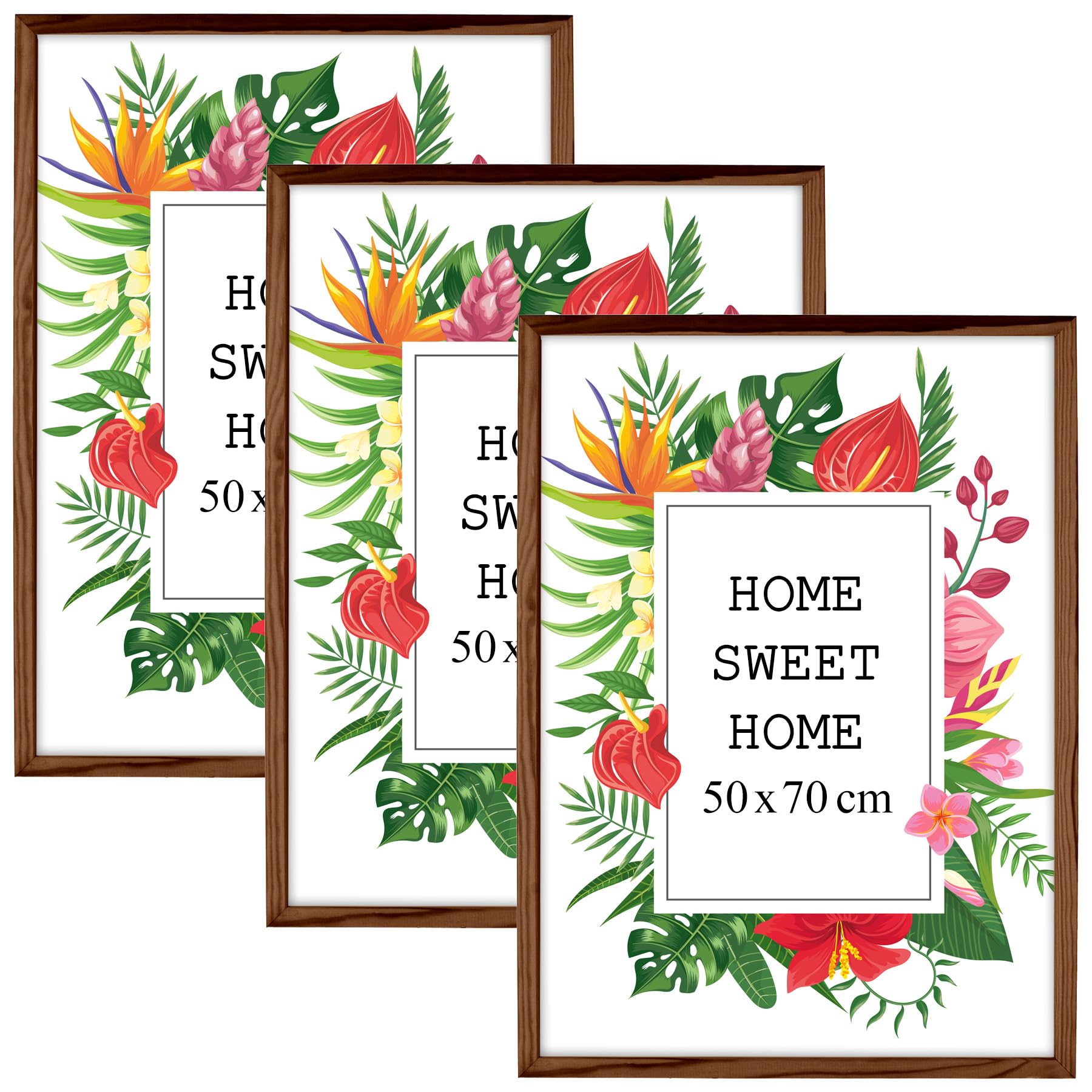 MG Design Set of 3 Wooden Picture Frame 20x28 inch (50x70 cm), Brown Real Wood Frame with Acrylic Glass, Vertical & Horizontal Hanging โ for Photos, Posters, Certificates, Puzzles