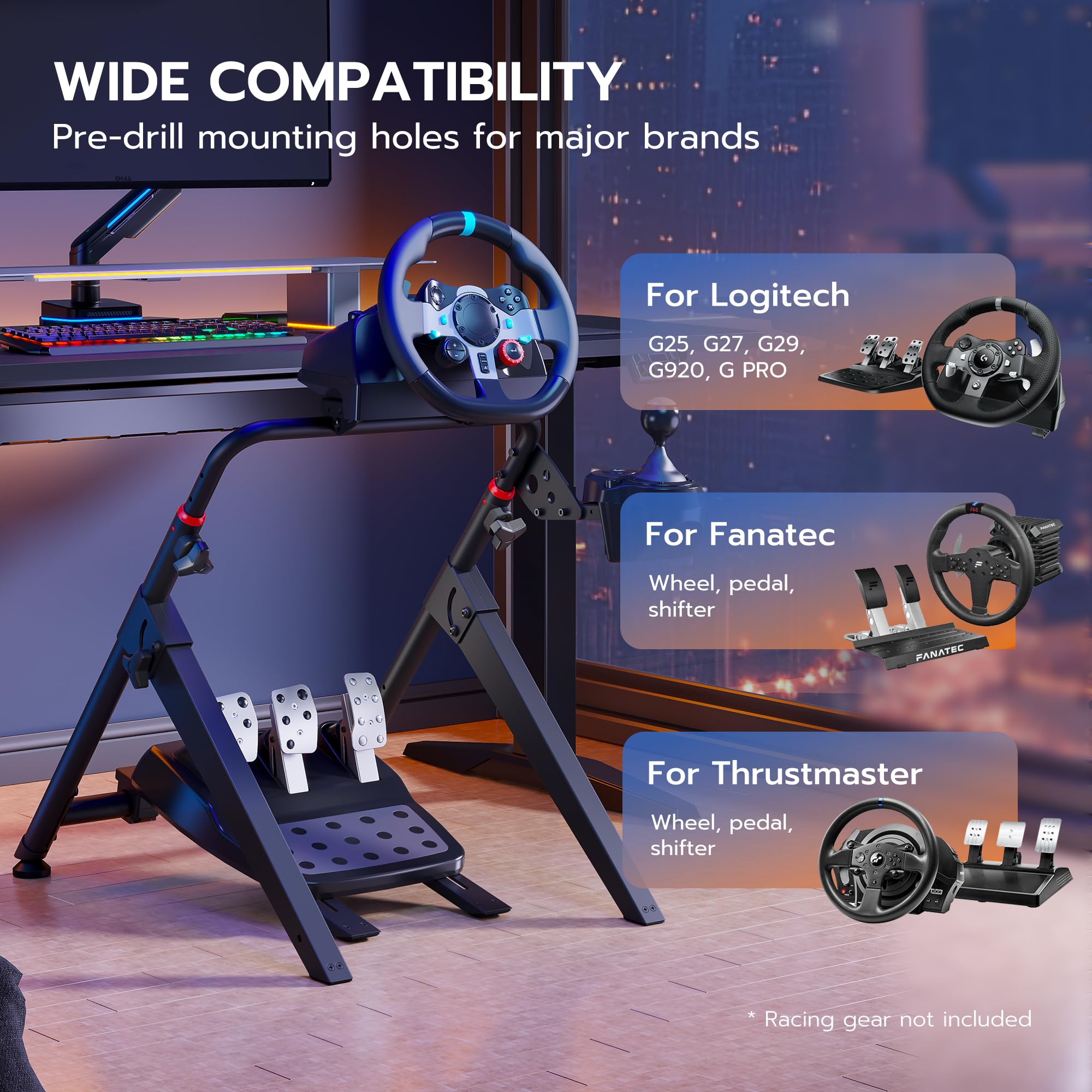 ARES WING Soporte para volantes compatible con Fanatec, Thrustmaster, Logitech, Moza – Cabina de SIM Racing plegable para volantes de juego – Soporte de volante inclinable para PS4, Xbox, PC - 3