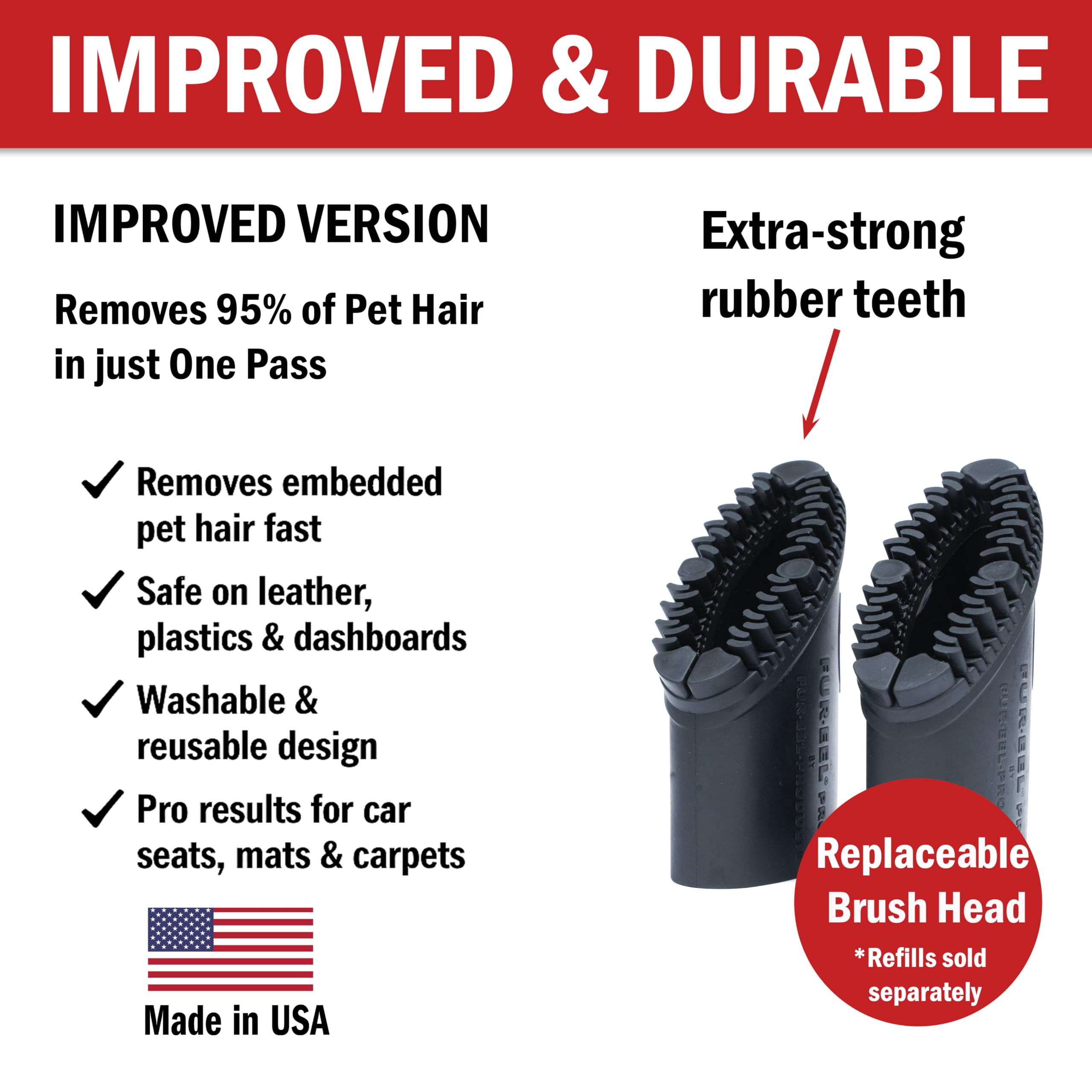 FUR-EEL 2.0 Pro Combo - Aspiratore per rimozione peli di animali domestici, con 2 testine sostituibili in gomma, nessun flusso d'aria intasato, adatto per tubi da 32 mm e 35 mm