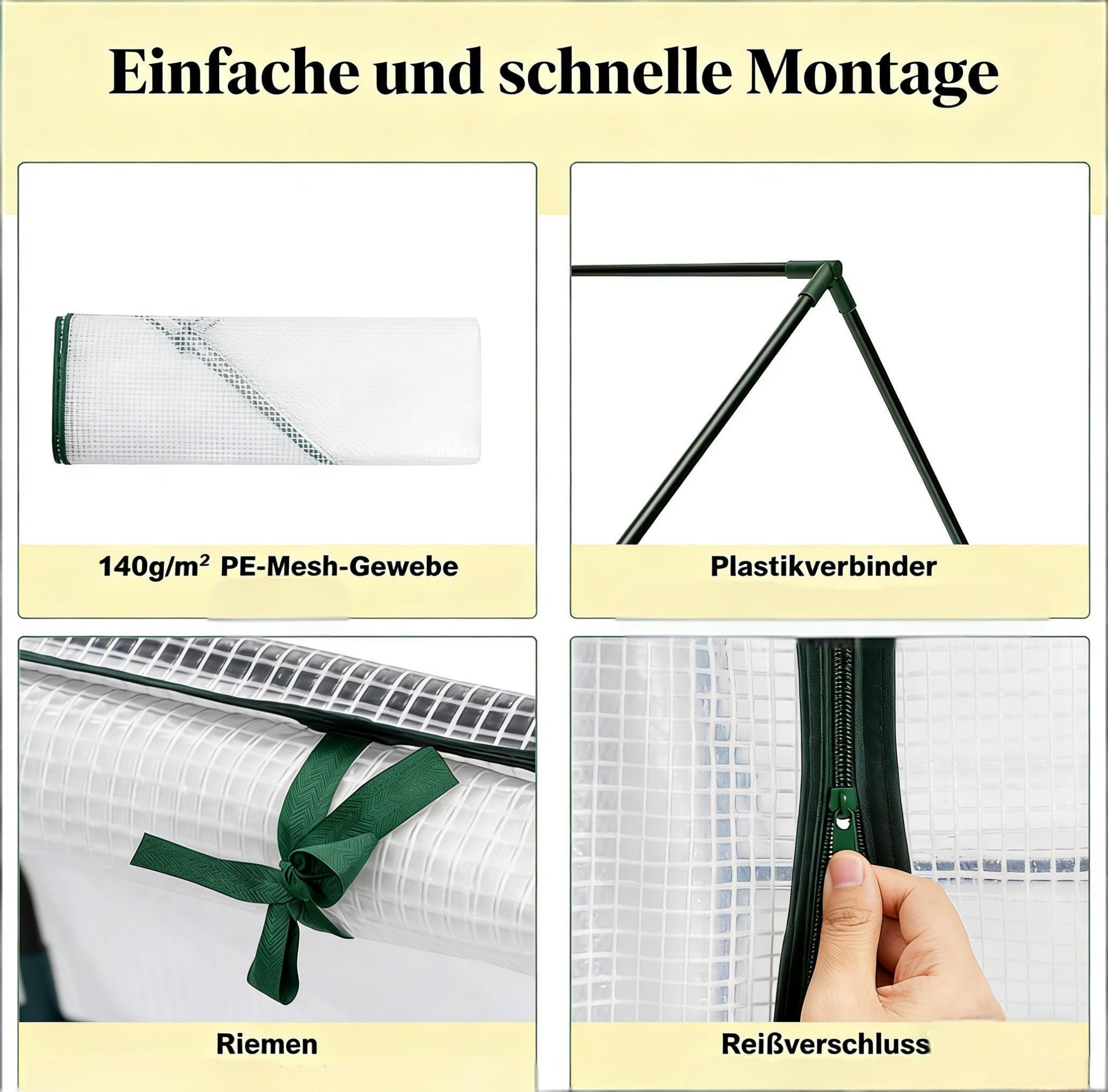 Mała szklarnia 180 x 90 x 90 cm – stabilny domek foliowy z drzwiami zwijanymi, wzmocniona folia, odporna na działanie promieni UV i wodoszczelna, jako domek na pomidory, na balkon i taras, biała