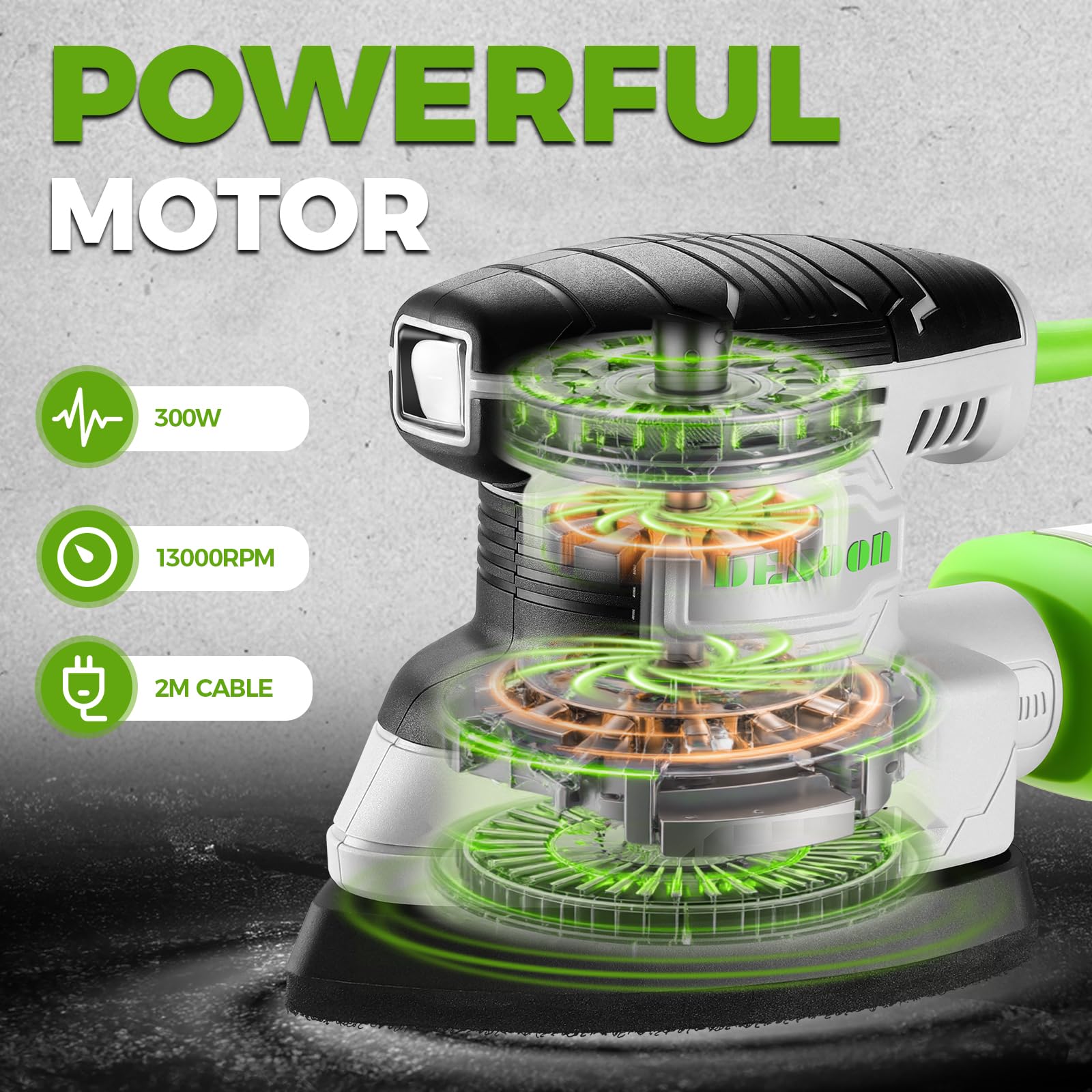 DESOON Levigatrice per Legno: 180W Multifunzione Levigatrice Elettrica 13000 RPM, 20PCS Carte Abrasive - per Levigare, Lucidare e Rimuovere in Falegnameria e DIY