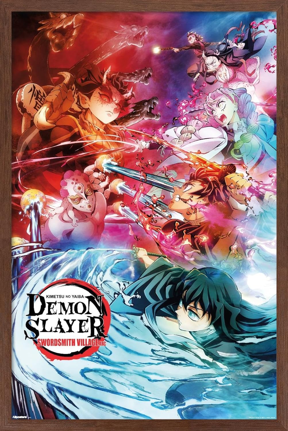 Trends International Demon Slayer: Swordsmith Village - Key Art 2 Wall Poster, 22.4L x 14.7W, Mahogany Framed Version