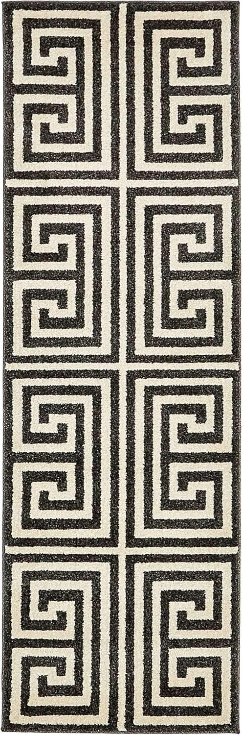 Unique Loom Athens Collection Classic Geometric Modern Border Design Area Rug (2' 0 x 6' 0 Runner, Black/ Beige)