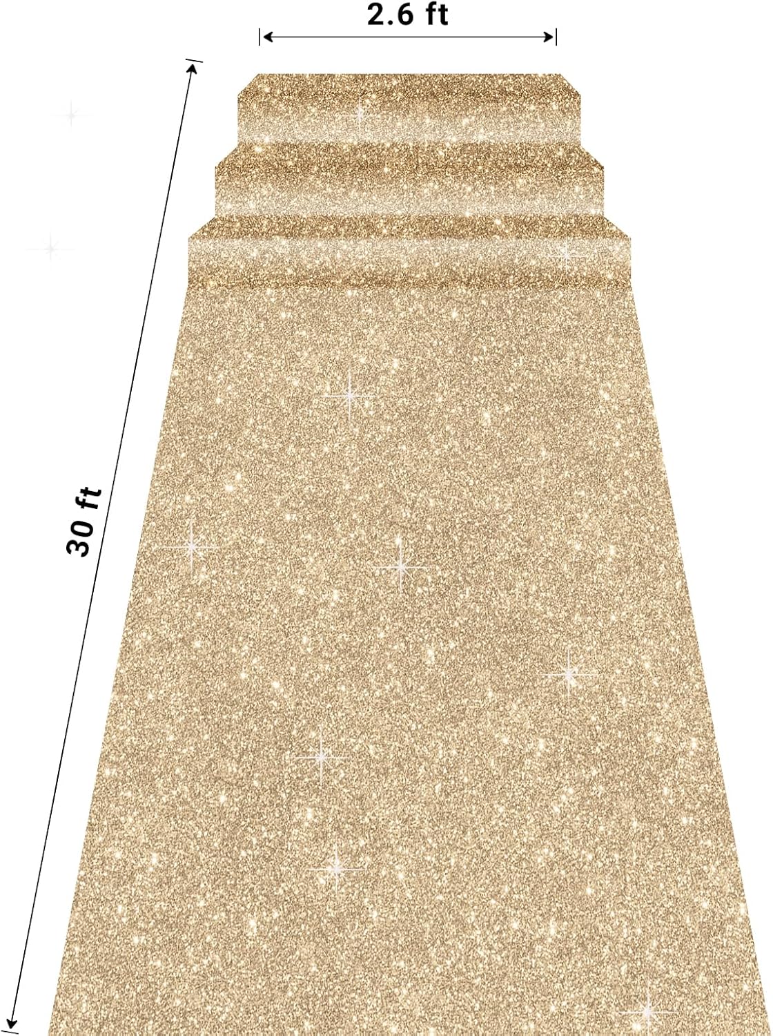 Glitter Carpet Runner for Party -200 GSM Thickness Non-Woven Fabric Runner Rug with Adhesive Tape, Hollywood Carpet for Event, Aisle Runner for Wedding Ceremony (Champaign Gold, 2.6FTx30FT)