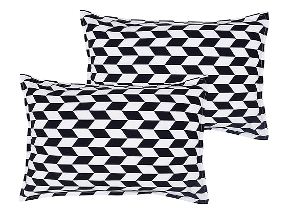 Airwill 100% Cotton Geometric Pattern Flap Pillow Covers (46x69cm)(Black, Pack of 2 Pieces)