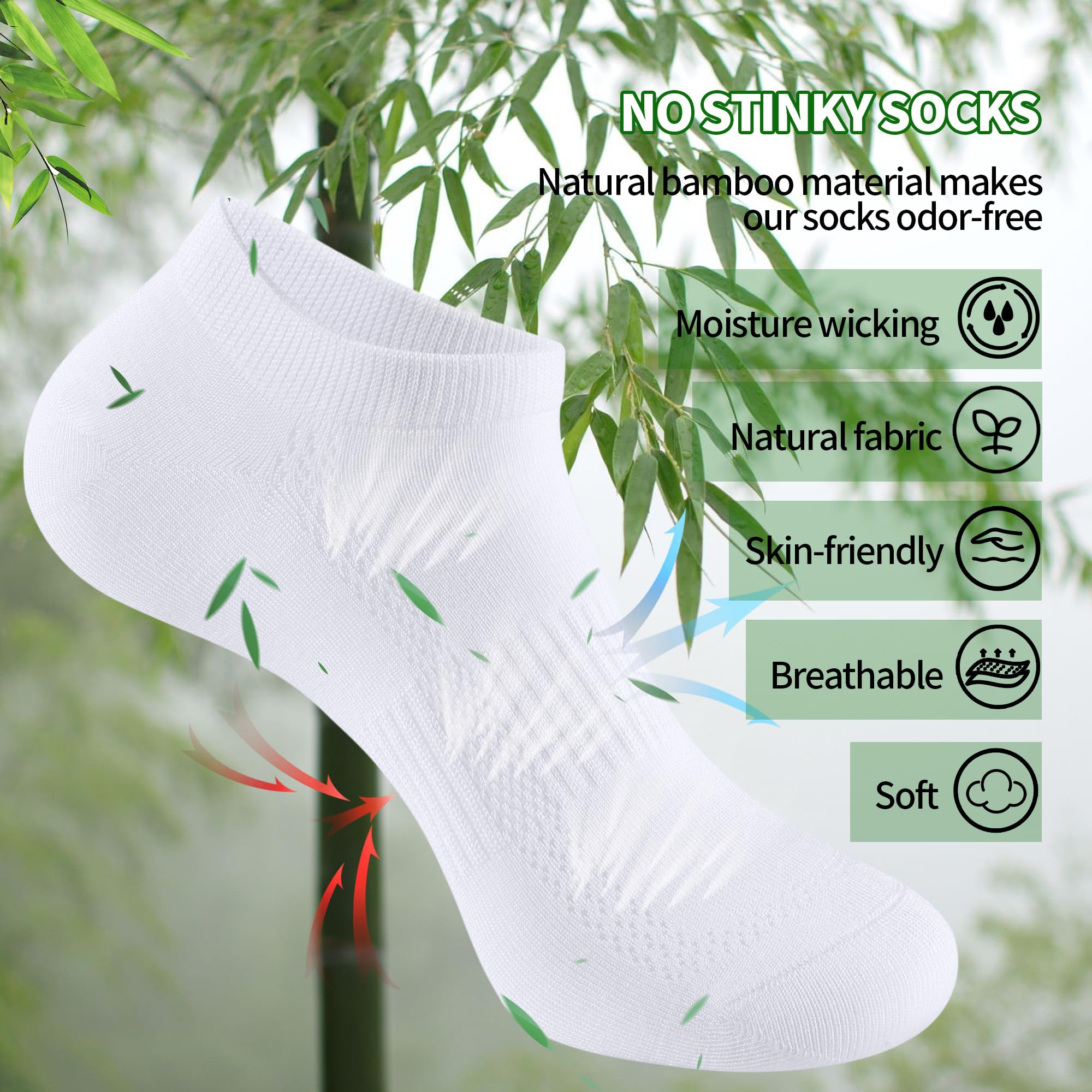 Bambus Sneaker Socken Damen 39-42 35-38, 10 Paar Atmungsaktive Sportsocken, Kurze Laufsocken Herren 43-46