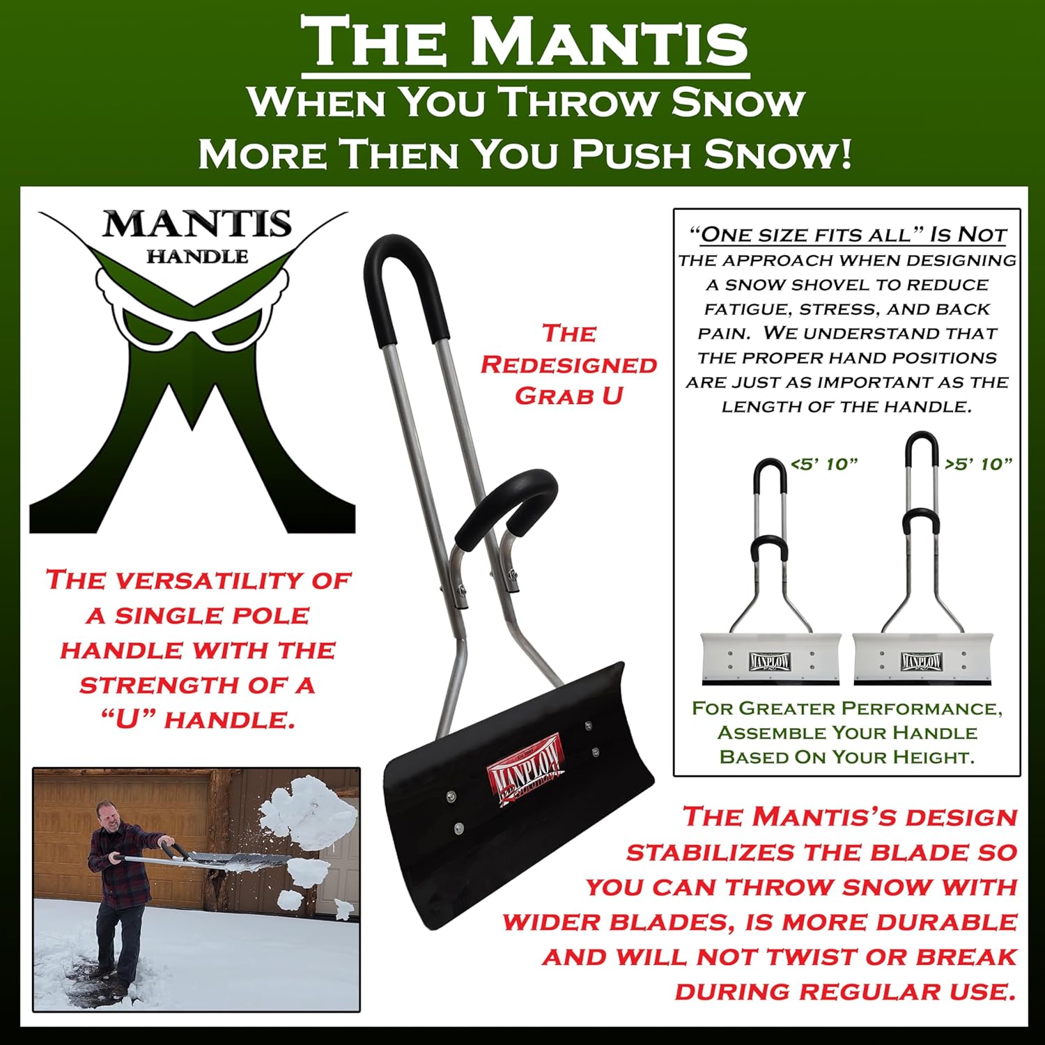 MANPLOW PRO Snow Shovels (Mantis Handle, 24")