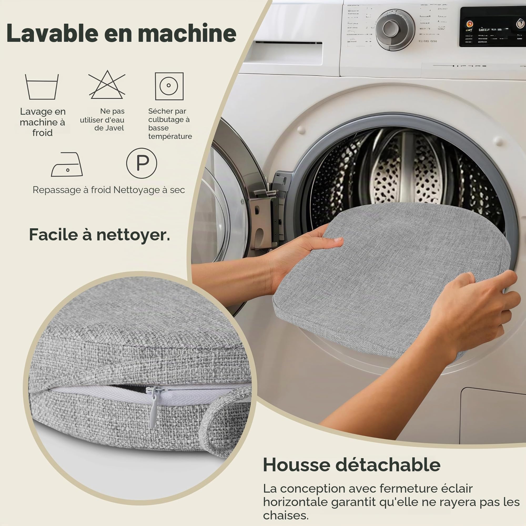 AddGrace Lot de 4 coussins de chaise pour chaise en métal, 35 x 35 cm, avec liens, antidérapants, épais, avec housse structurée et amovible, gris clair