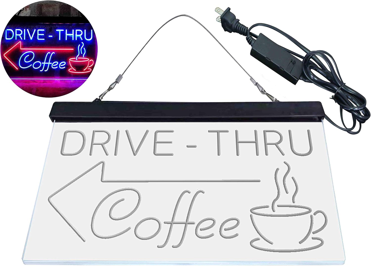 ADVPRO Drive Thru Coffee Shop Arrow Left Dual Color LED Neon Sign Red & Blue 16 x 12 Inches st6s43-i3997-rb