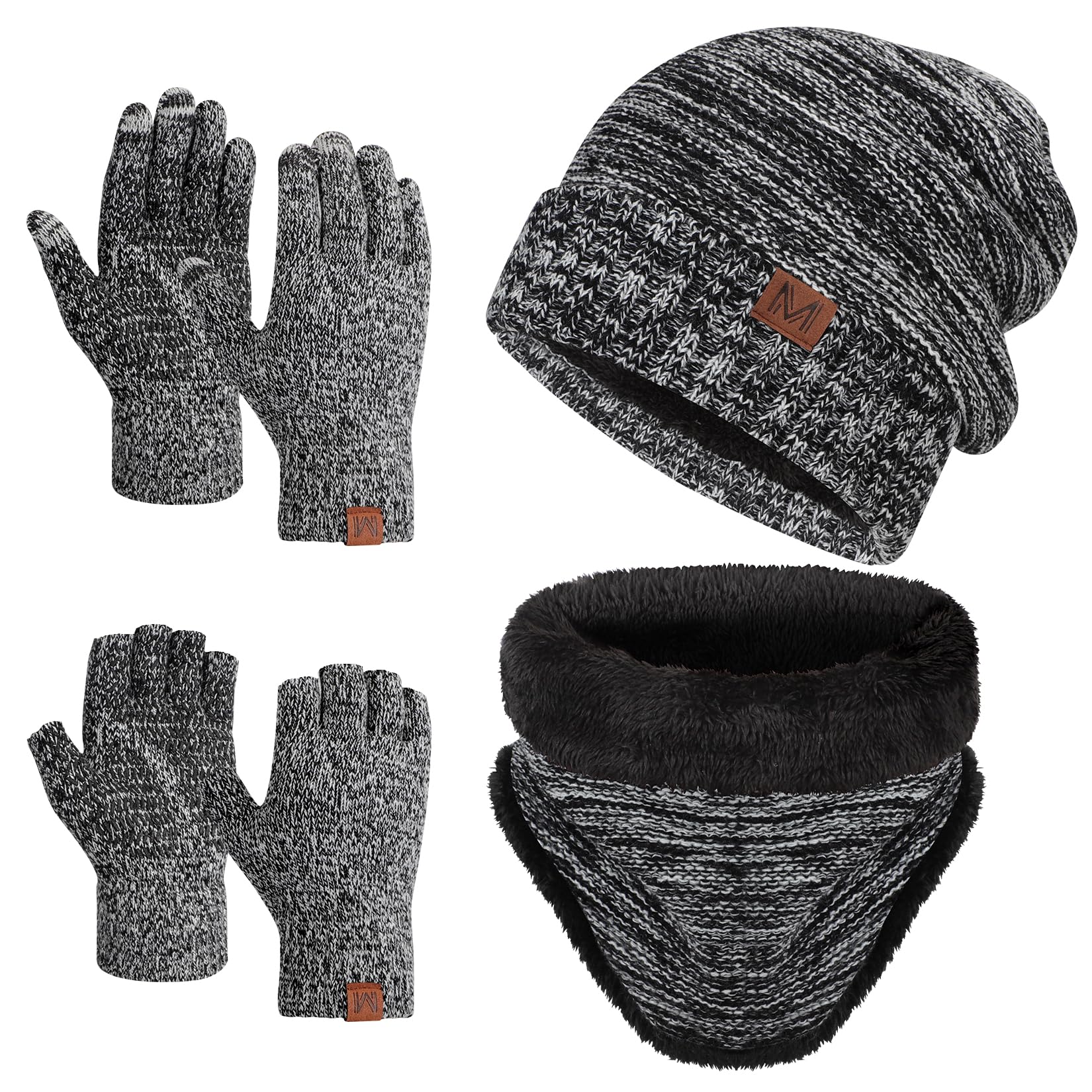 Maylisacc 3Pcs Slouch Beanie Invernale Scaldacollo Termica e Guanti Touch Screen a Maglia Uomo Donna con Fodera in Morbido Pile