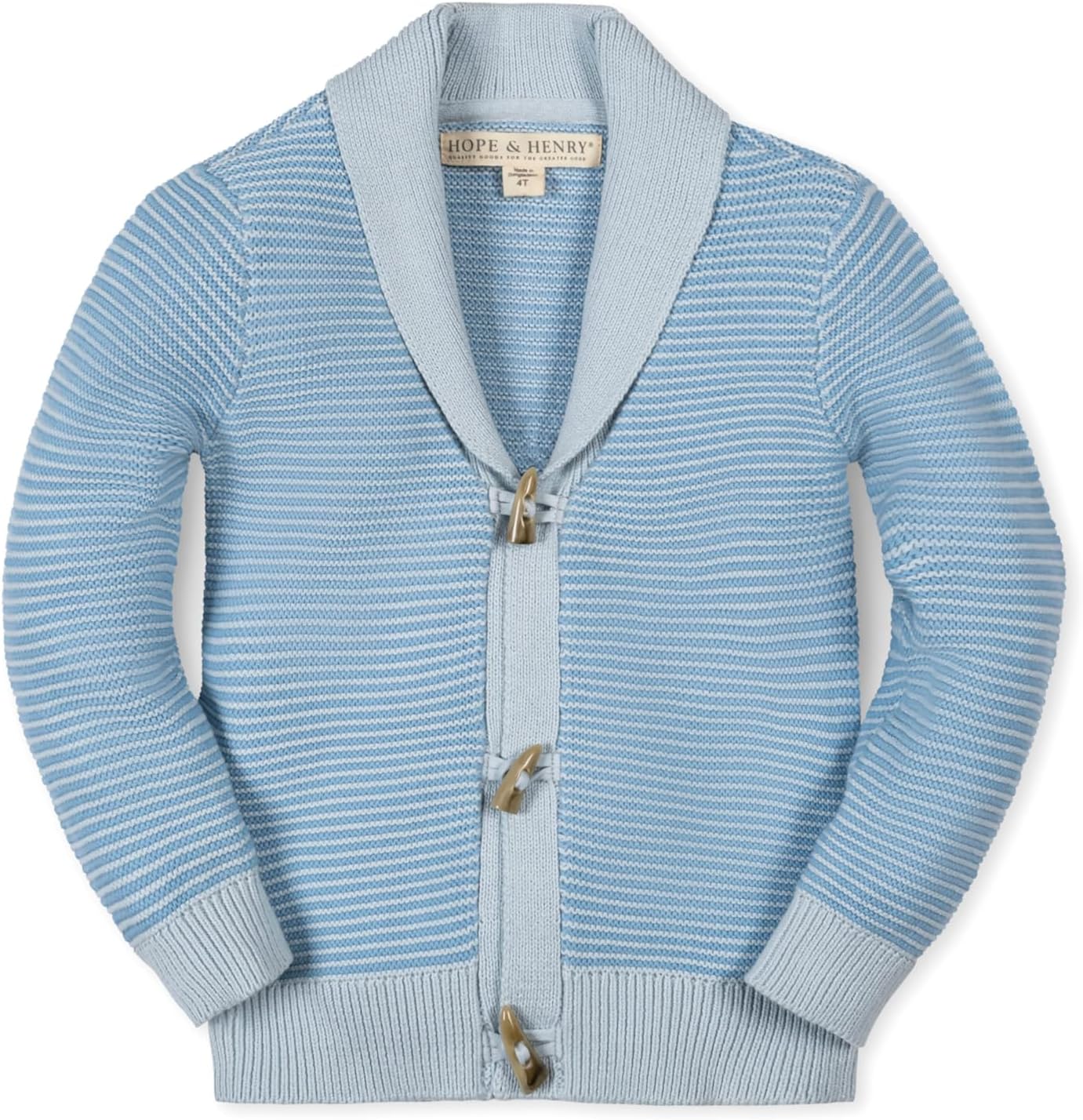 Hope & Henry Boys’ Organic Shawl Collar Cardigan Sweater | 100% GOTS-Certified Organic Cotton | Toggle Front Closure, Blue, 7