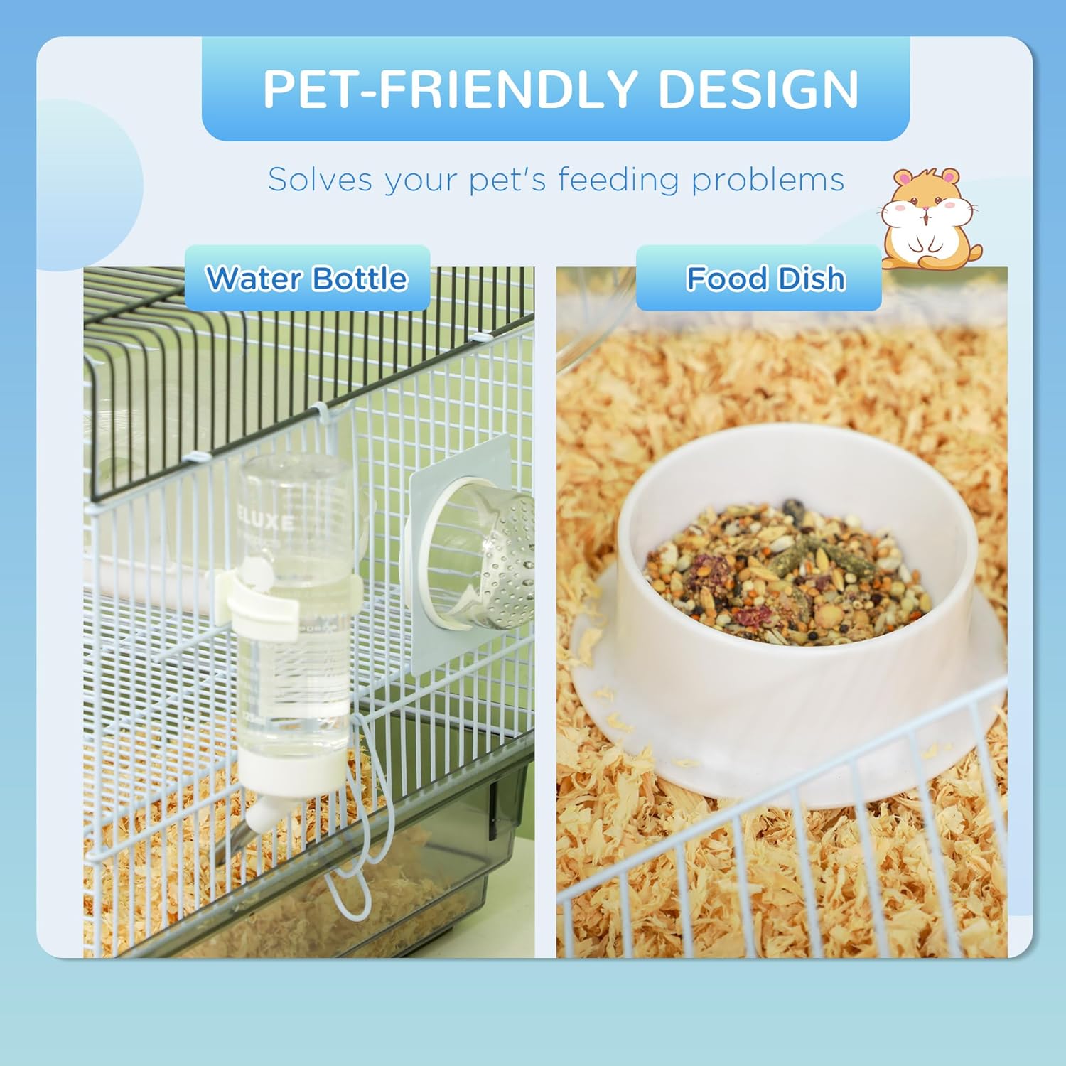 Gray 2-Level Hamster and Gerbil Cage with Tubes and Accessories