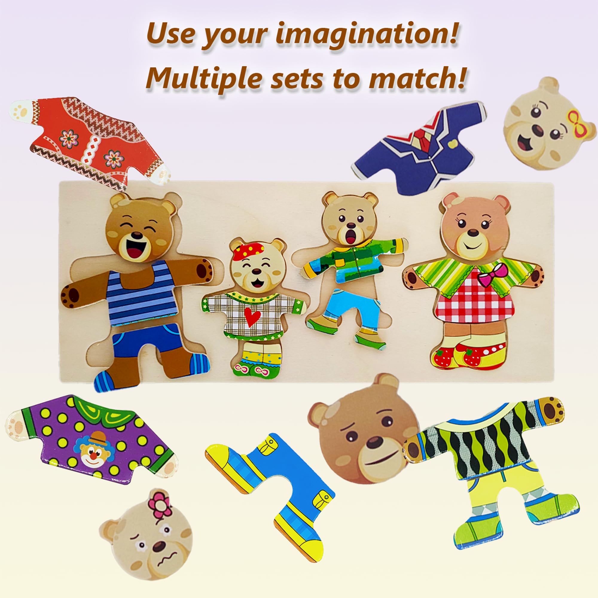 Ankleidepuzzle aus Holz Bärenfamilie - 72-teiliges Spielzeug Kinderspielzeug Geschenk Kinder Holzspielzeug Steckspiel Für Kinder ab 3 Jahren